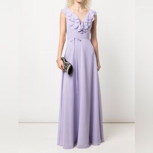 NWT Marchesa Notte Ruffle Trim Floor Length Gown In Lilac Size 14